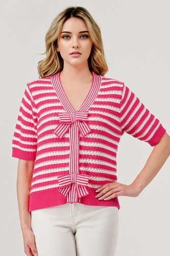 Georgia Knit Bow Top - Pink