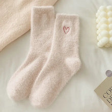 Load image into Gallery viewer, Pink Heart Embroidery Plush Socks
