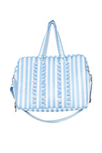 Load image into Gallery viewer, Blue Stripe Ruffle Weekender Bag
