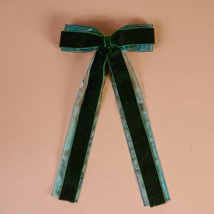 The Darling Effect Velvet Luxe Layered Hair Bow - Green