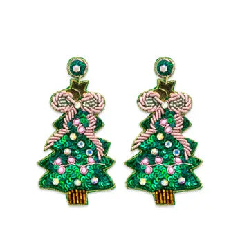 Pierce + Hide Pink & Green Sequin Christmas Tree Earrings