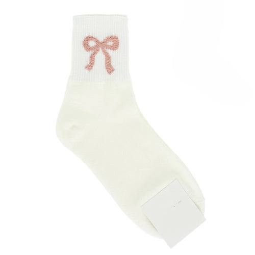 Bow Knit Ankle Socks - White