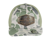 Load image into Gallery viewer, Dog Old School Camo Trucker Hat- Hand Burnished (Gr/Gray camo)