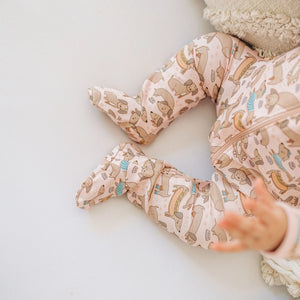 Magnolia Baby Zip Footie - Dusty Rose Dachshund