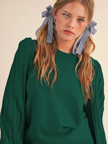 Destiny Puff Sleeve Top - Forest Green