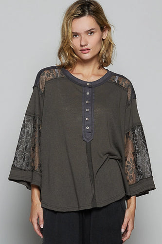 Lyla Floral Lace Top - Charcoal