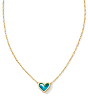 Load image into Gallery viewer, Kendra Scott Framed Ari Heart Gold Short Pendant Necklace in Mood Stone