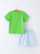 Load image into Gallery viewer, Boys Summer Crocodile Embroidered Plaid Shorts Set