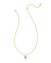 Load image into Gallery viewer, Kendra Scott Hallie Gold Short Pendant Necklace in Purple Watercolor Illusion