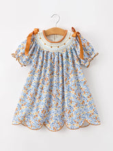 Load image into Gallery viewer, Girl's Fall Smocked Ribbon Dress