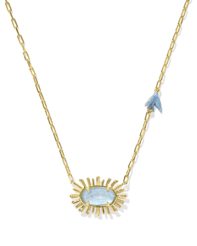 Kendra Scott Elisa Bird Gold Short Pendant Necklace in Sky Blue Mother of Pearl