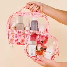 Load image into Gallery viewer, The Darling Effect Clearly Chic Cosmetic Bag Set - Blushing Bows