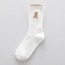 Load image into Gallery viewer, Brown Bear Embroidery Cotton Crew Socks - Beige