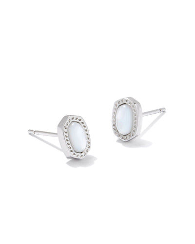 Kendra Scott Mini Ellie Silver Stud Earrings in Ivory Mother of Pearl