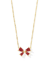 Load image into Gallery viewer, Kendra Scott Blair Gold Bow Small Short Pendant Necklace in Bright Red Drusy