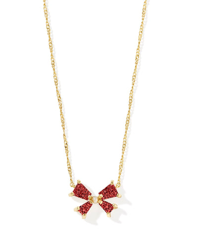 Kendra Scott Blair Gold Bow Small Short Pendant Necklace in Bright Red Drusy