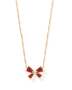 Kendra Scott Blair Gold Bow Small Short Pendant Necklace in Bright Red Drusy