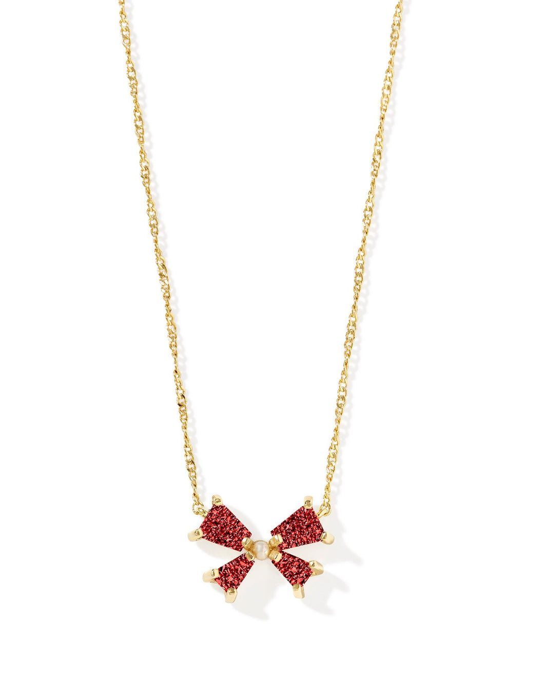 Kendra Scott Blair Gold Bow Small Short Pendant Necklace in Bright Red Drusy