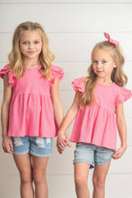 Load image into Gallery viewer, Girl's Double Ruffle Flutter Sleeve Shirt - Pink