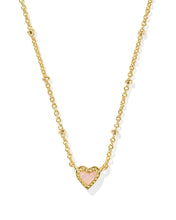 Load image into Gallery viewer, Kendra Scott Mini Ari Heart Gold Satellite Short Pendant Necklace in Rose Quartz