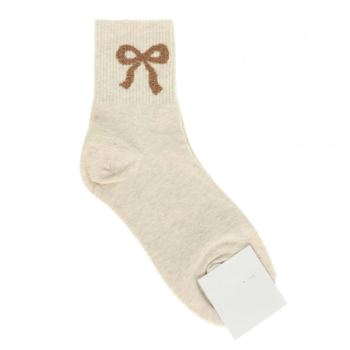 Bow Knit Ankle Socks - Beige