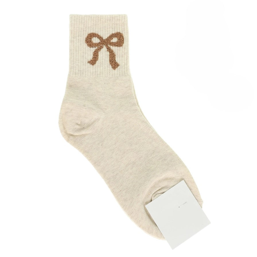 Bow Knit Ankle Socks - Beige