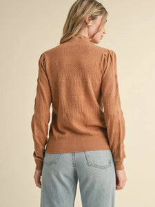 Ruth Pointelle Mock Neck Sweater - Beige