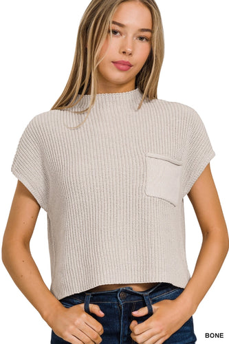 Payton Cropped Mock Neck Sweater - Bone