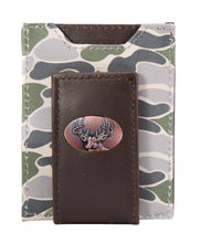 Load image into Gallery viewer, Buck Men's Magnetic Front Pocket Old School Camo Leather Wallet.: Brown/Tan Camo