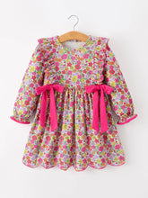 Load image into Gallery viewer, Hot Pink Bow Floral Girl Dress