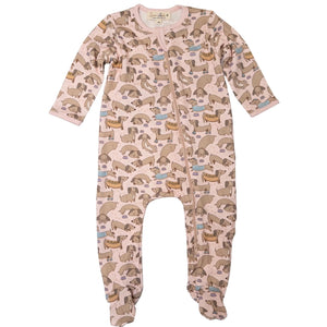 Magnolia Baby Zip Footie - Dusty Rose Dachshund