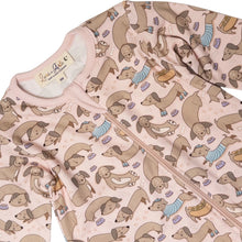 Load image into Gallery viewer, Magnolia Baby Zip Footie - Dusty Rose Dachshund