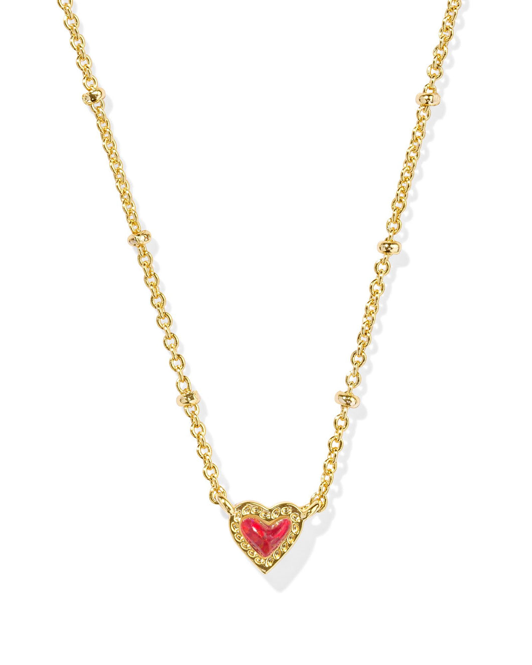 Kendra Scott Mini Ari Heart Gold Satellite Short Pendant Necklace in Red Kyocera Opal