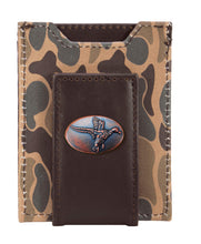 Load image into Gallery viewer, Mallard Men's Magnetic Front Pocket Old School Camo Leather Wallet.: Brown/Tan Camo