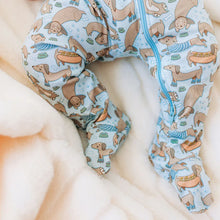 Load image into Gallery viewer, Magnolia Baby Zip Footie - Blue Dachshund