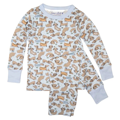 Magnolia Baby Long Pajamas - Blue Dachshund