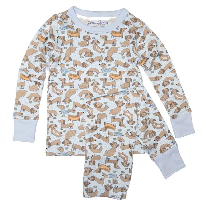 Magnolia Baby Long Pajamas - Blue Dachshund