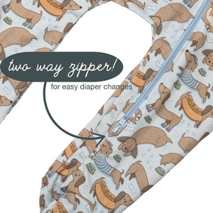 Magnolia Baby Zip Footie - Blue Dachshund