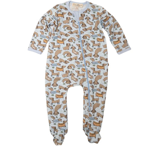 Magnolia Baby Zip Footie - Blue Dachshund