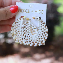 Load image into Gallery viewer, Pierce + Hide White &amp; Gold Raffia Wrapped Hoop Earrings