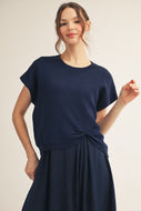 Laura Knotted Sweater Top - Navy