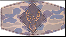 Load image into Gallery viewer, Buck Old School Camo Brown Leather Patch Hat. 7-Panel Trucker Snapback Hat. Hand Burnished Leather Patch: Brown/Khaki
