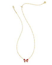 Load image into Gallery viewer, Kendra Scott Blair Gold Bow Small Short Pendant Necklace in Bright Red Drusy