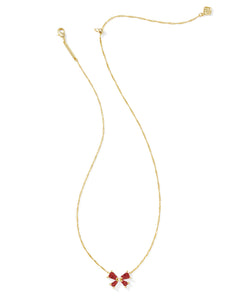 Kendra Scott Blair Gold Bow Small Short Pendant Necklace in Bright Red Drusy
