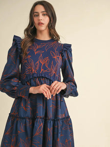 Phoebe Mixed Media Dress - Navy