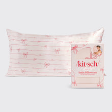Load image into Gallery viewer, Kitsch Satin Pillowcase King - Striped Bows