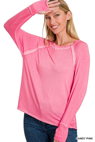 Lia Heathered Long Sleeve Top - Candy Pink