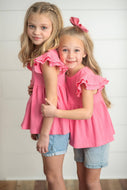 Girl's Double Ruffle Flutter Sleeve Shirt - Pink