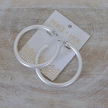 Load image into Gallery viewer, Pierce + Hide Everyday Brushed Silver Hoop Earrings - Large