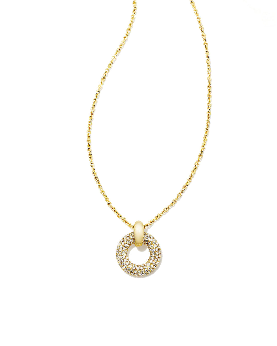 Kendra Scott Mikki Gold Pave Short Pendant Necklace in White Crystal